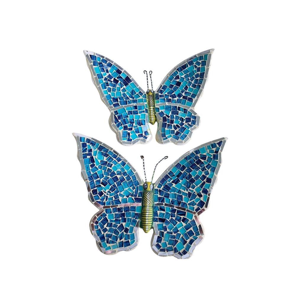 Mosaic Butterfly Wall Decor Blue Large 11x11 2 pieces